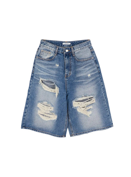 distressed-bermuda-denim-shorts-cy514 / Blue
