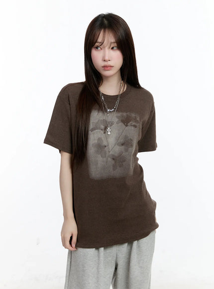 oversized-graphic-fleece-lined-shirt-cn525 / Brown