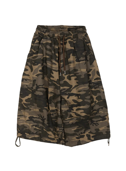 camouflage-drawstring-wide-shorts-cu517 / Brown