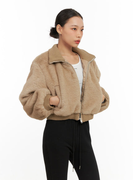 cozy-long-sleeve-crop-faux-fur-jacket-cd410 / Brown