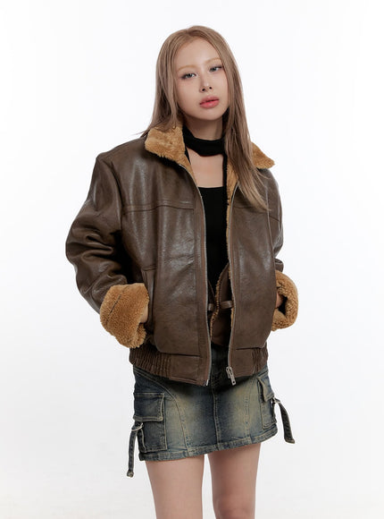 cozychic-zip-up-faux-fur-jacket-cn425 / Brown