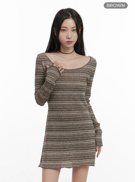 striped-wool-blend-mini-dress-cs430 / Brown