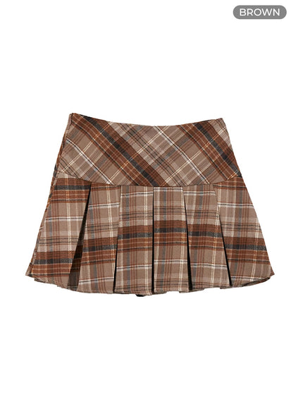 pleated-check-mini-skirt-co419 / brown