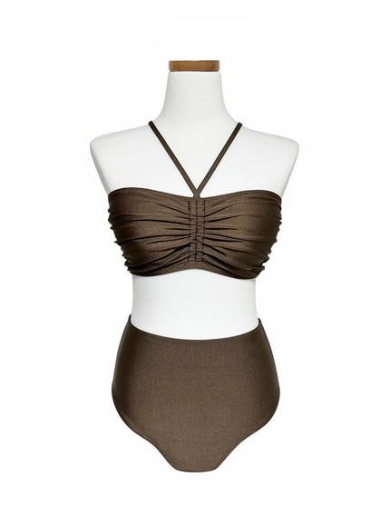 sweet-shimmer-ruched-bikini-set-iy514 / Brown