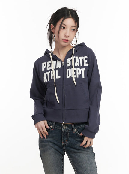patchwork-zip-up-hooded-sweatshirt-cf514 / Dark blue
