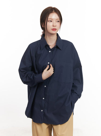 cotton-oversized-button-up-shirt-ca502 / Dark blue