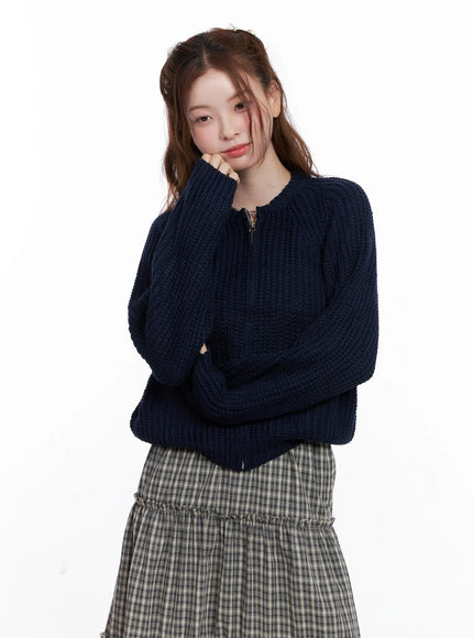 waffle-knit-zip-up-cardigan-cg520 / Dark blue