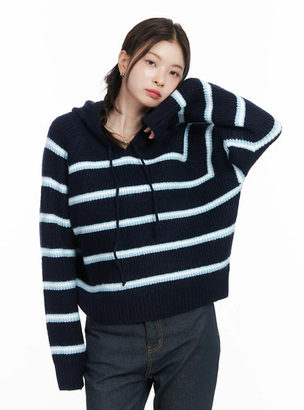 striped-knit-hoodie-sweater-cn518 / Dark blue