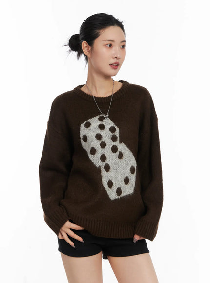 oversized-polka-dot-knit-sweater-cd508 / Dark brown