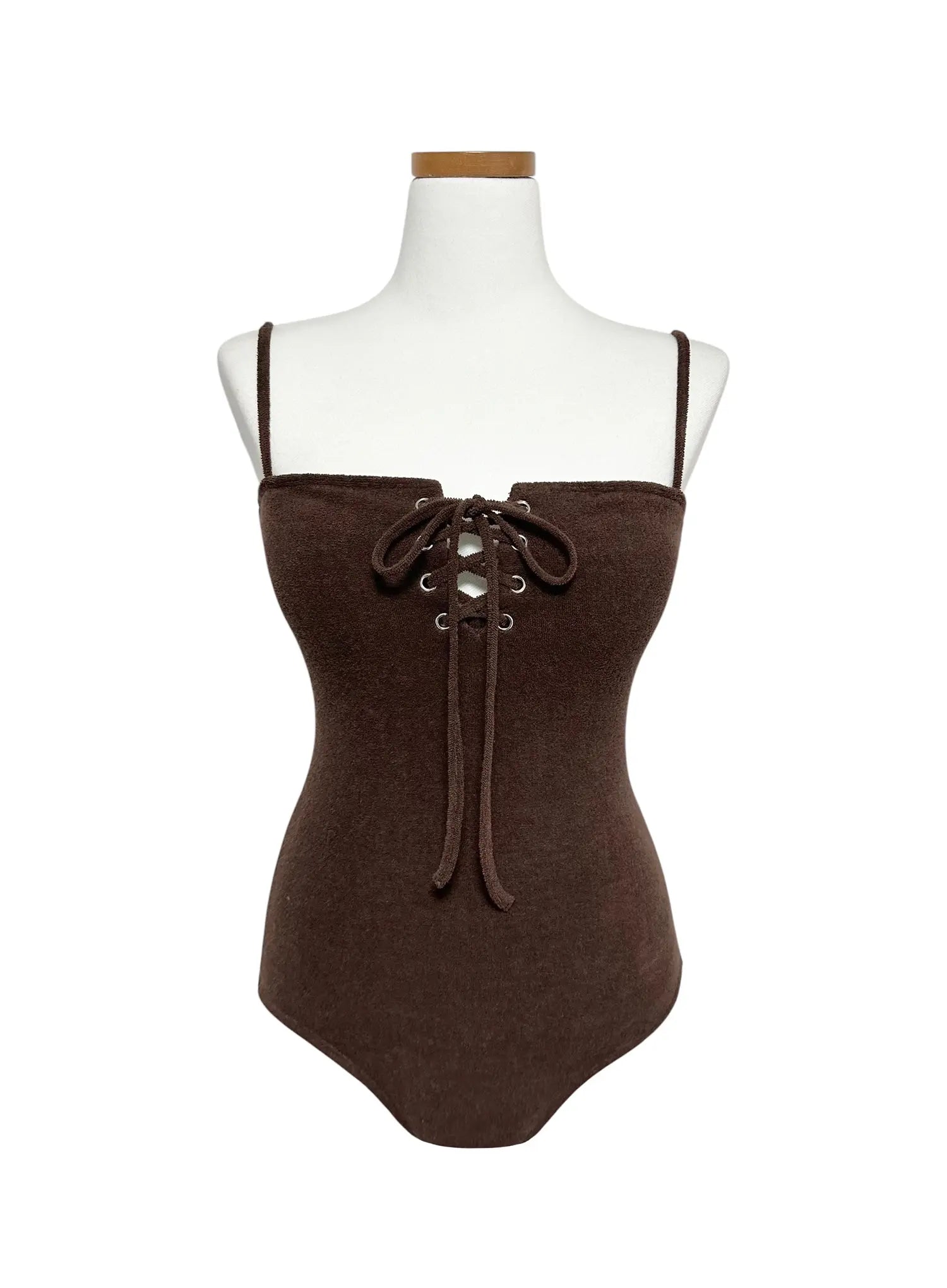 lace-up-one-piece-swimsuit-iy514 / Dark brown