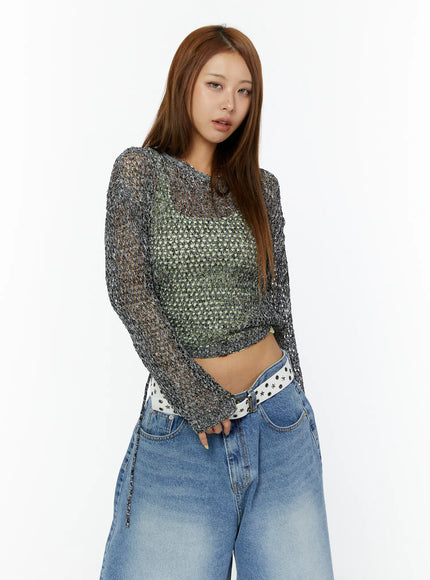 summer-mesh-long-sleeve-knit-top-cy521 / Dark gray
