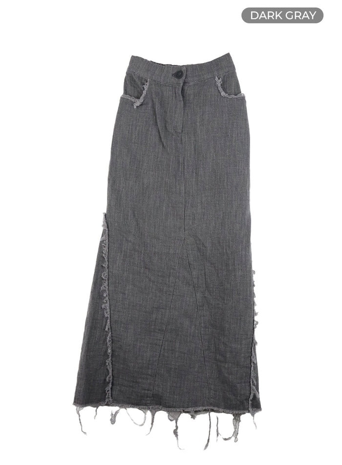 destroyed-cotton-maxi-skirt-cy409 / Dark gray