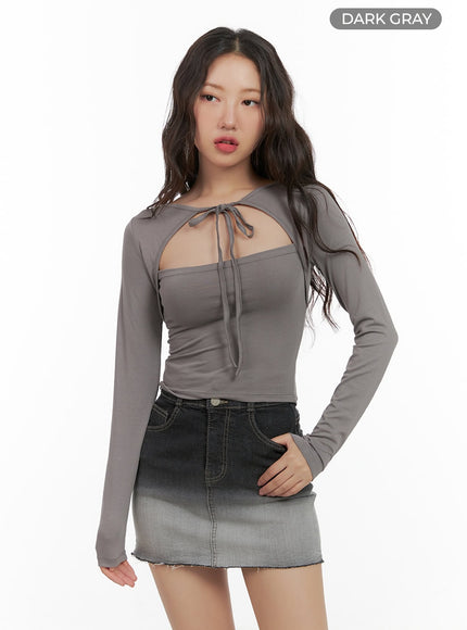 ribbon-string-bolero-long-sleeve-cg423 / Dark gray