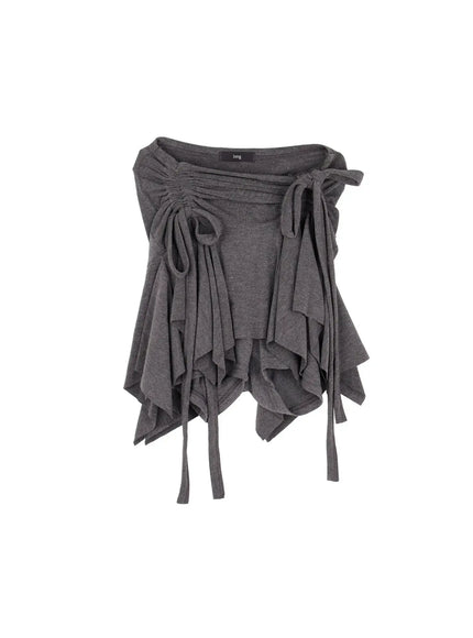 asymmetrical-ruched-flared-mini-skirt-cj522 / Dark gray