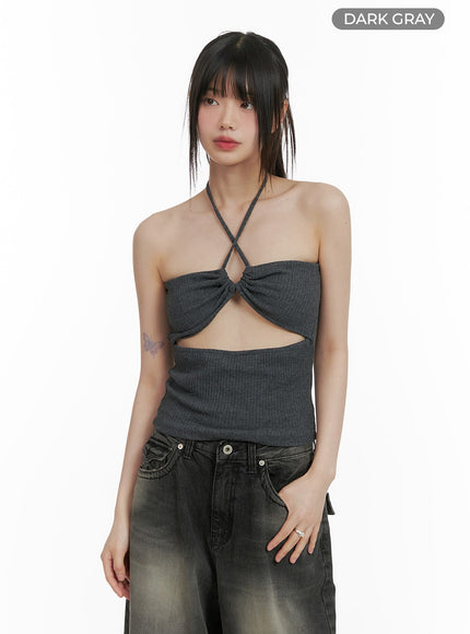 cut-out-halter-top-ca418 / Dark gray