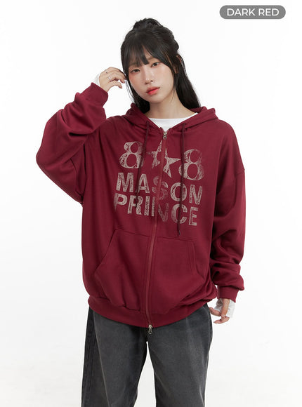 oversized-lettering-zip-up-sweat-hoodie-cg421 / Dark red