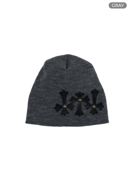 dark-grunge-stud-graphic-beanie-cf428 / Gray