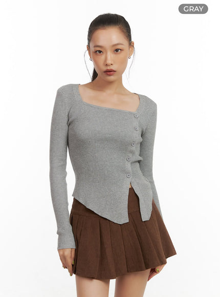 unbalanced-long-sleeve-knit-top-co424 / Gray