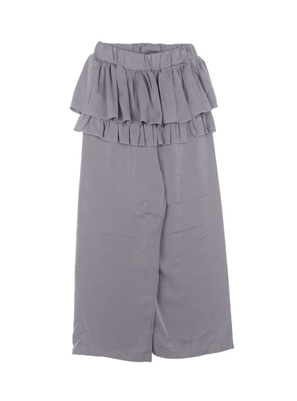 ruffle-layered-wide-leg-pants-cs502 / Gray