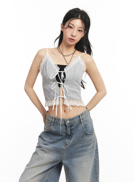 sweetheart-lace-ribbon-cami-top-ca514 / Gray