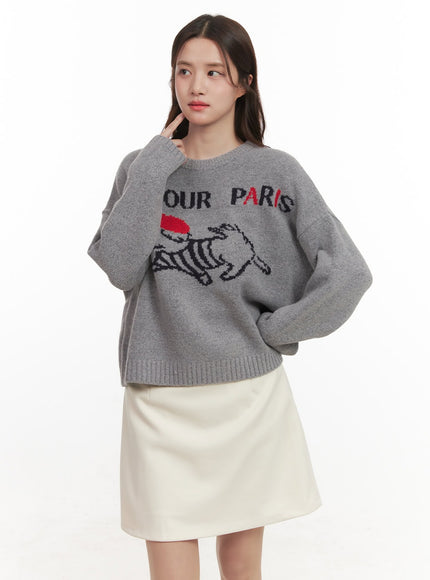 paris-puppy-graphic-sweater-cj515 / Gray