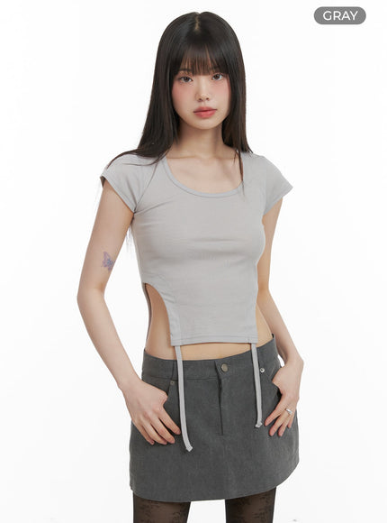 side-slit-round-neck-tee-ca422 / Gray