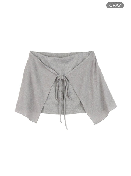 wrap-tie-mini-skirt-set-cl418 / Gray