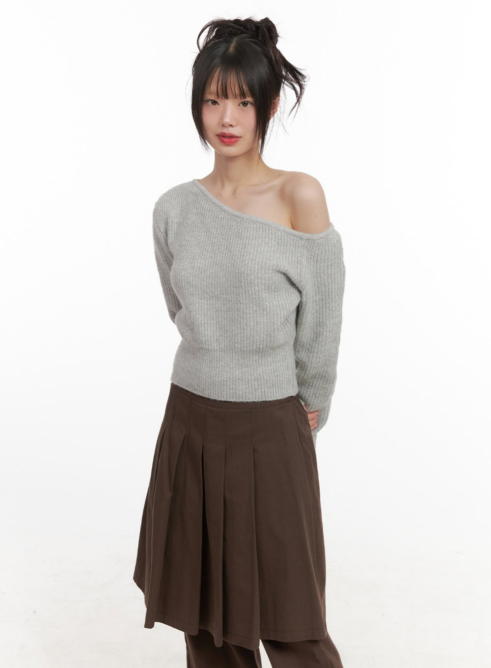 one-shoulder-wool-blend-sweater-cj506 / Gray