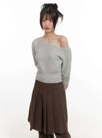 one-shoulder-wool-blend-sweater-cj506 / Gray