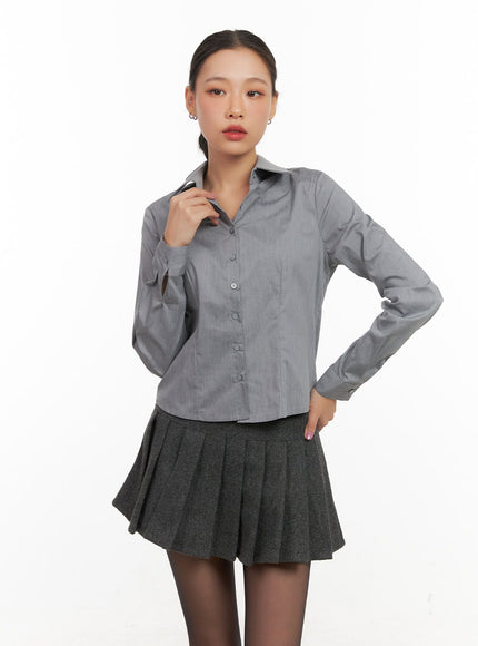 buttoned-collar-cotton-blouse-cd409 / Gray