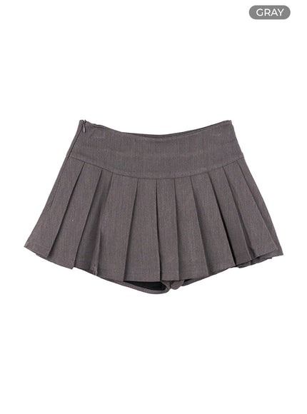 stylish-pleated-slit-mini-skirt-cs420 / Gray