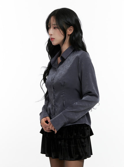 elegant-pintuck-collared-blouse-cn407 / Gray