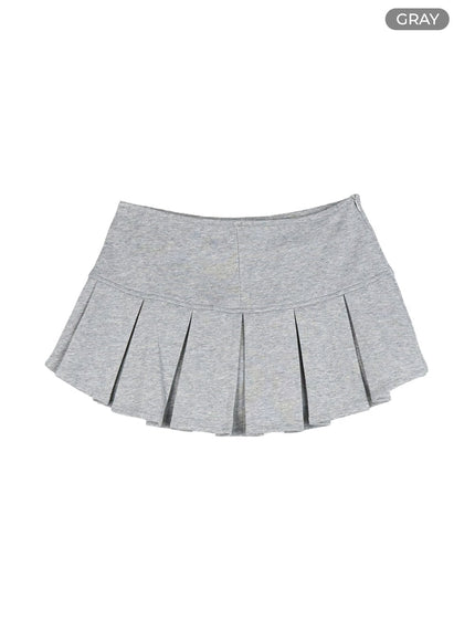 banded-pleated-cotton-mini-skirt-cu425 / Gray