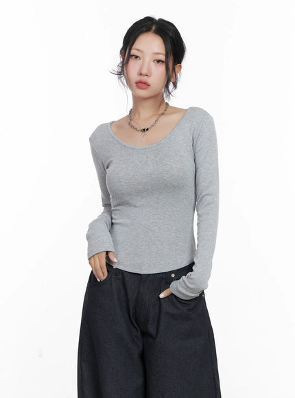 asymmetrical-crop-long-sleeve-top-cn514 / Gray