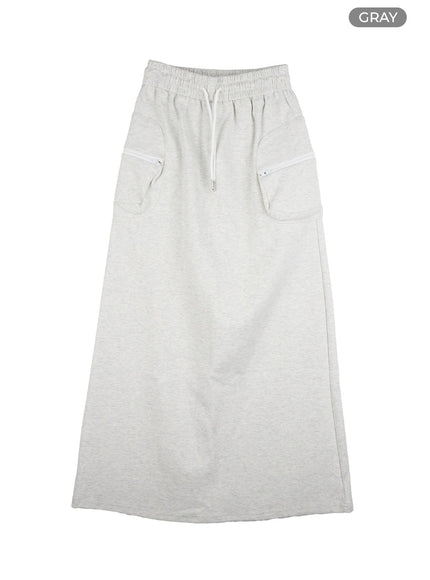 string-banded-cargo-maxi-skirt-cg408 / Gray