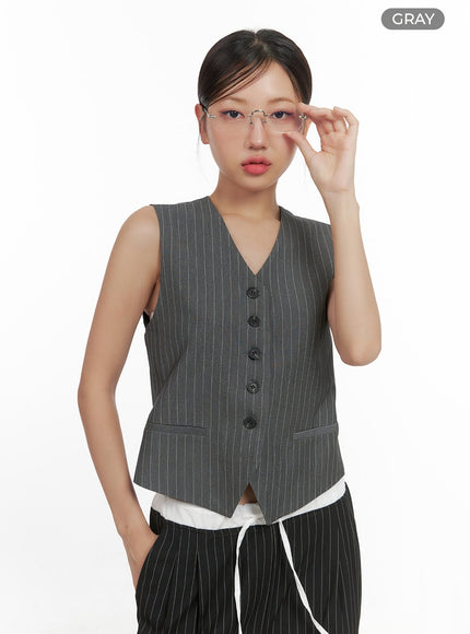 striped-v-neck-vest-cs405 / Gray