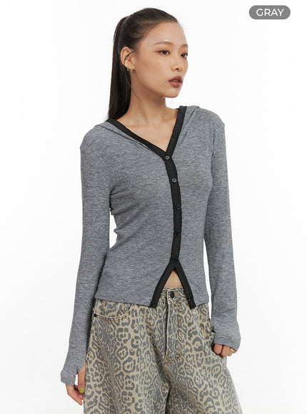 chic-two-way-hooded-cardigan-co424 / Gray