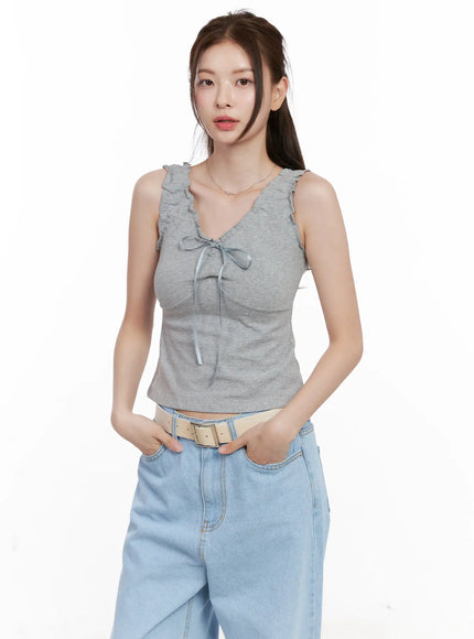 shirred-ribbon-2-way-sleeveless-top-cl523 / Gray