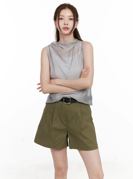 draped-button-sleeveless-blouse-cl523 / Gray