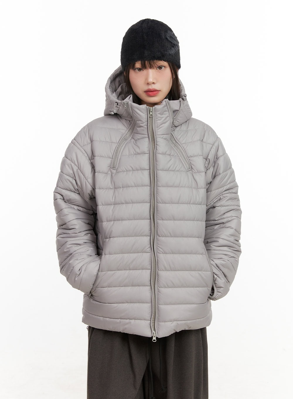 oversized-hooded-puffer-jacket-cj501 / Gray