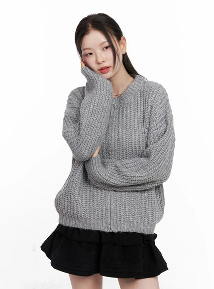 ribbed-knit-zip-up-co530 / Gray