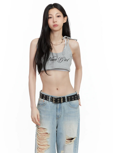 embroidered-super-cropped-tank-cu530 / Gray