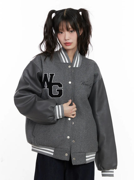wave-girl-oversized-varsity-jacket-cn510 / Gray