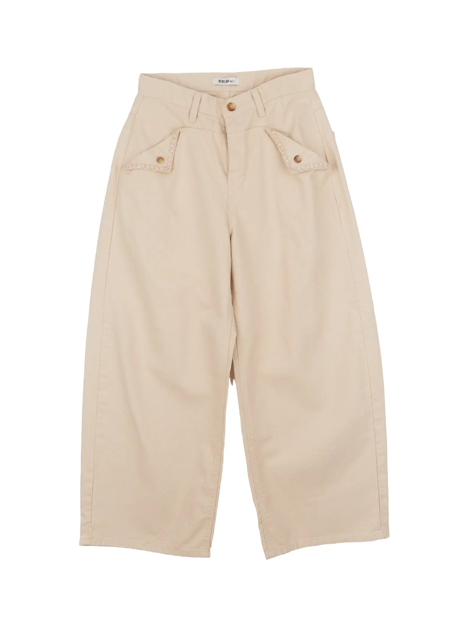 pocket-detail-wide-leg-pants-cm510 / Light beige