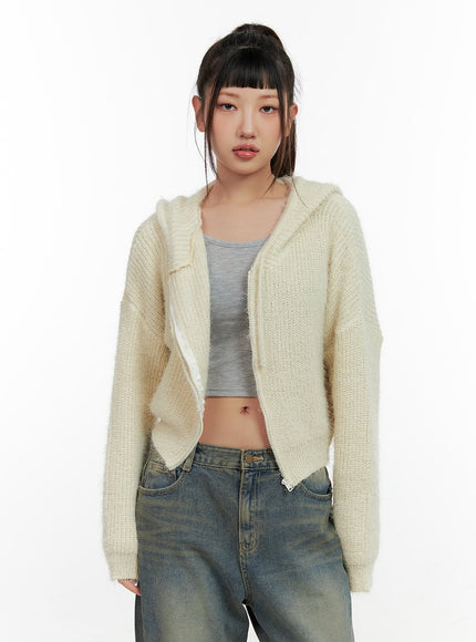 zip-up-knit-hooded-cardigan-cn401 / Light beige