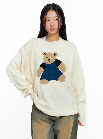 oversized-graphic-knit-sweater-co515 / Light beige