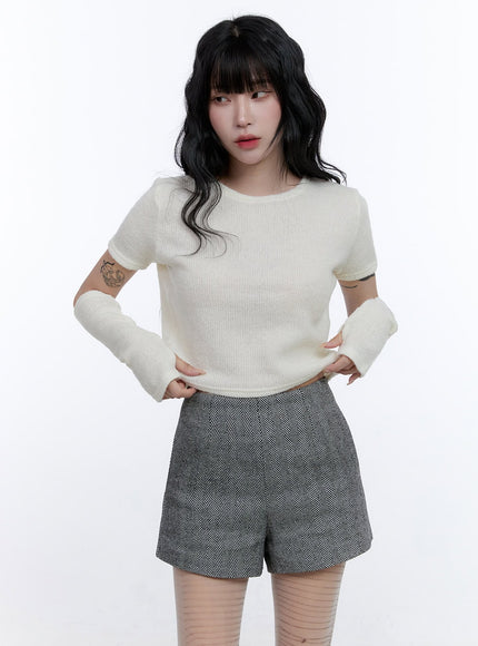 knitted-top-hand-warmer-set-cd416 / Light beige