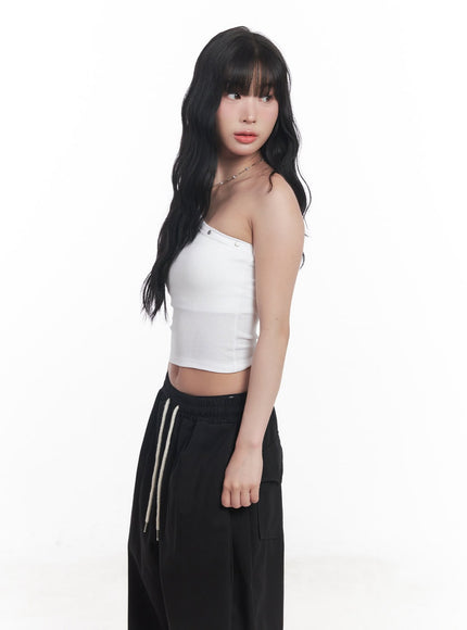 studded-one-shoulder-crop-tank-top-cy527 / White