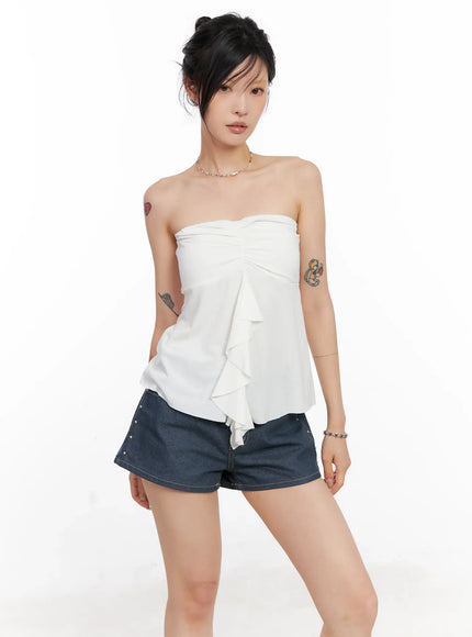shirred-ruffle-tube-top-cl525 / White