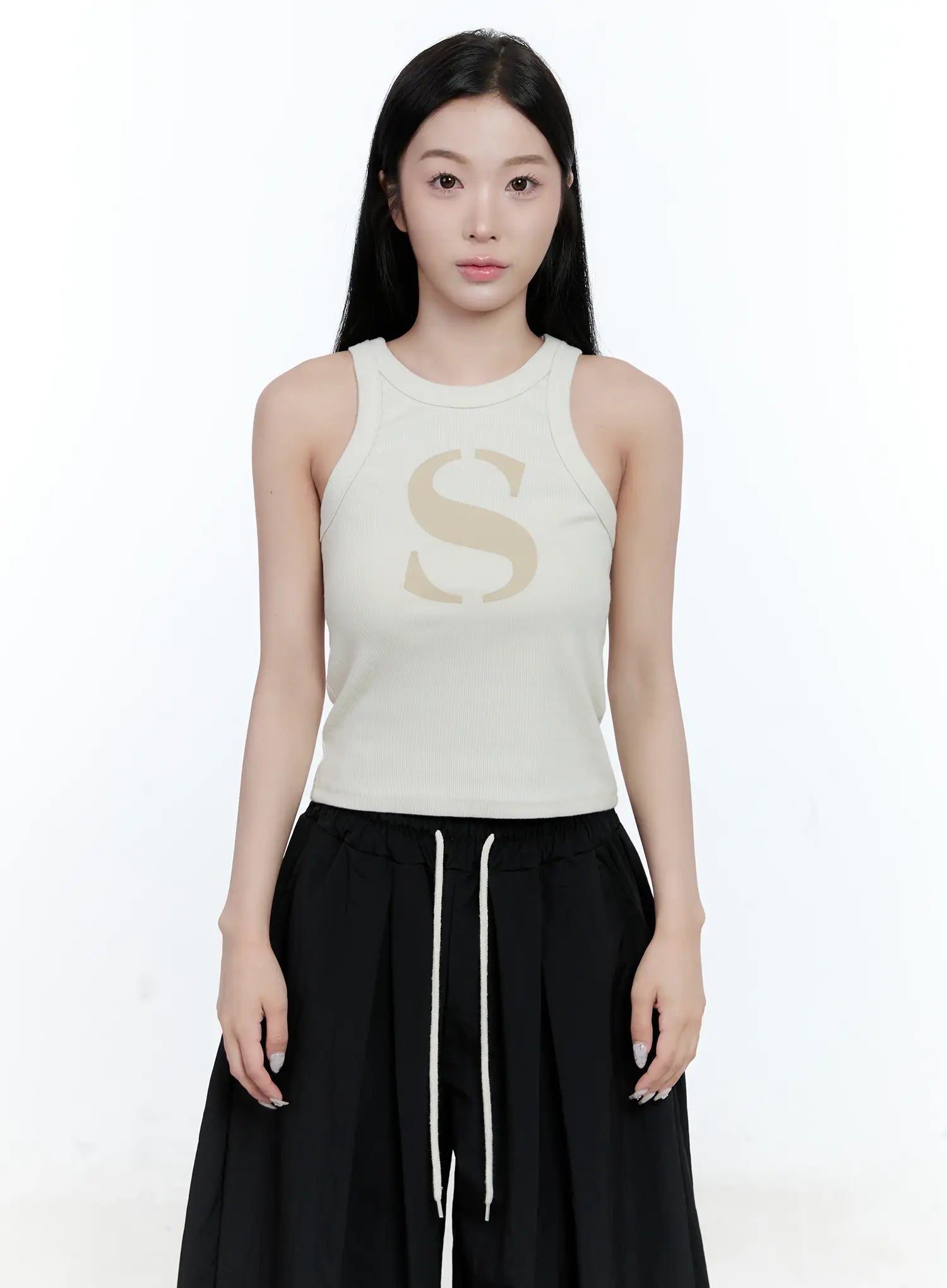 ribbed-graphic-tank-top-cg501 / Light beige
